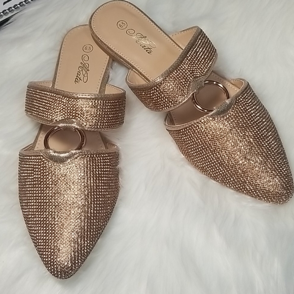 Mata Shoes - Rose-Gold.  Bella Ring-Accent Mule.